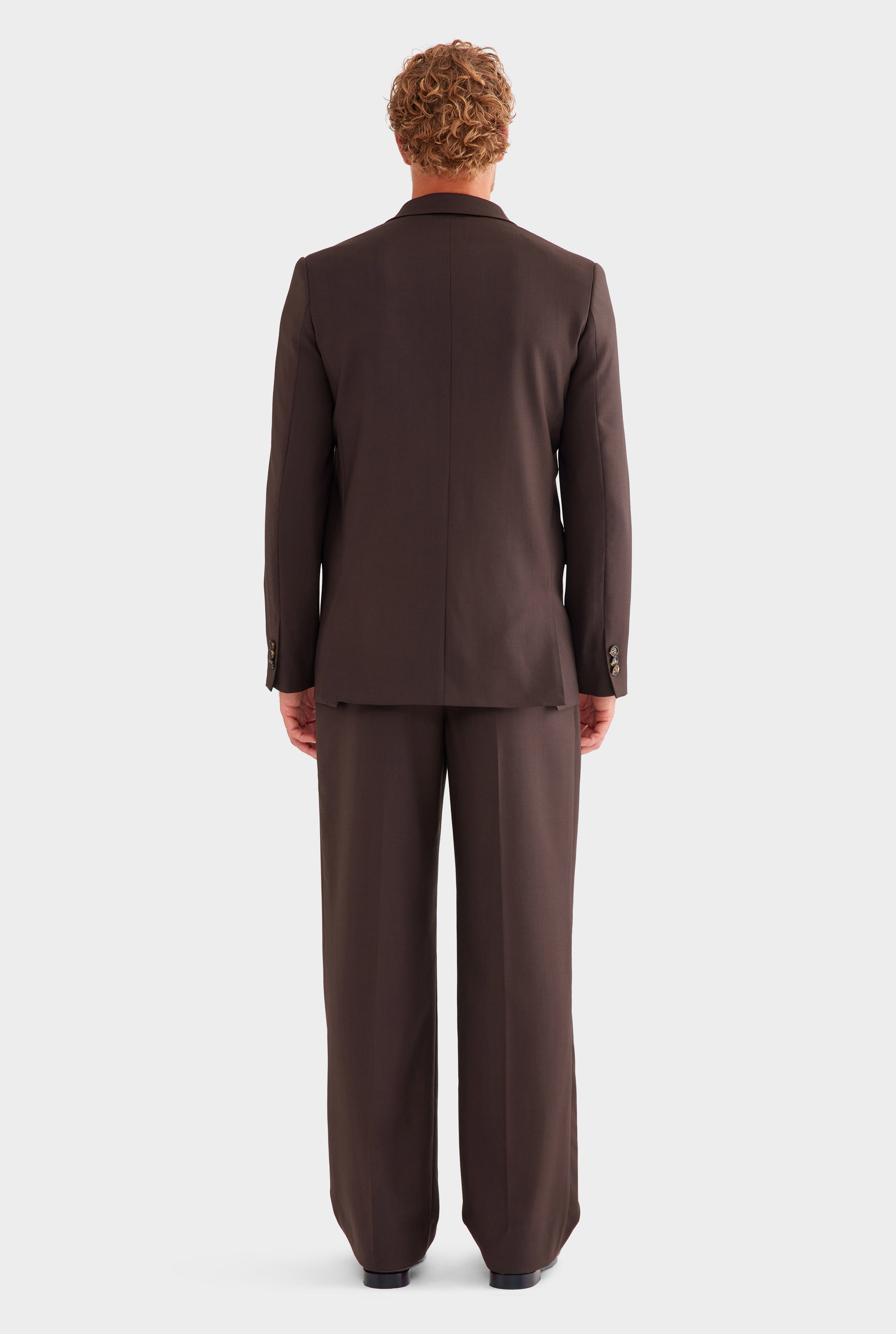 Tailored Wool Double Breasted Suit Jacket - Dark Chocolate