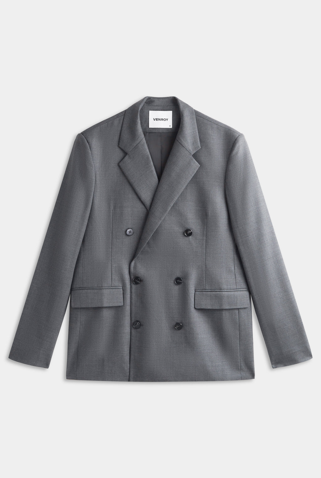 Tailored Wool Double Breasted Suit Jacket - Dark Grey Marl