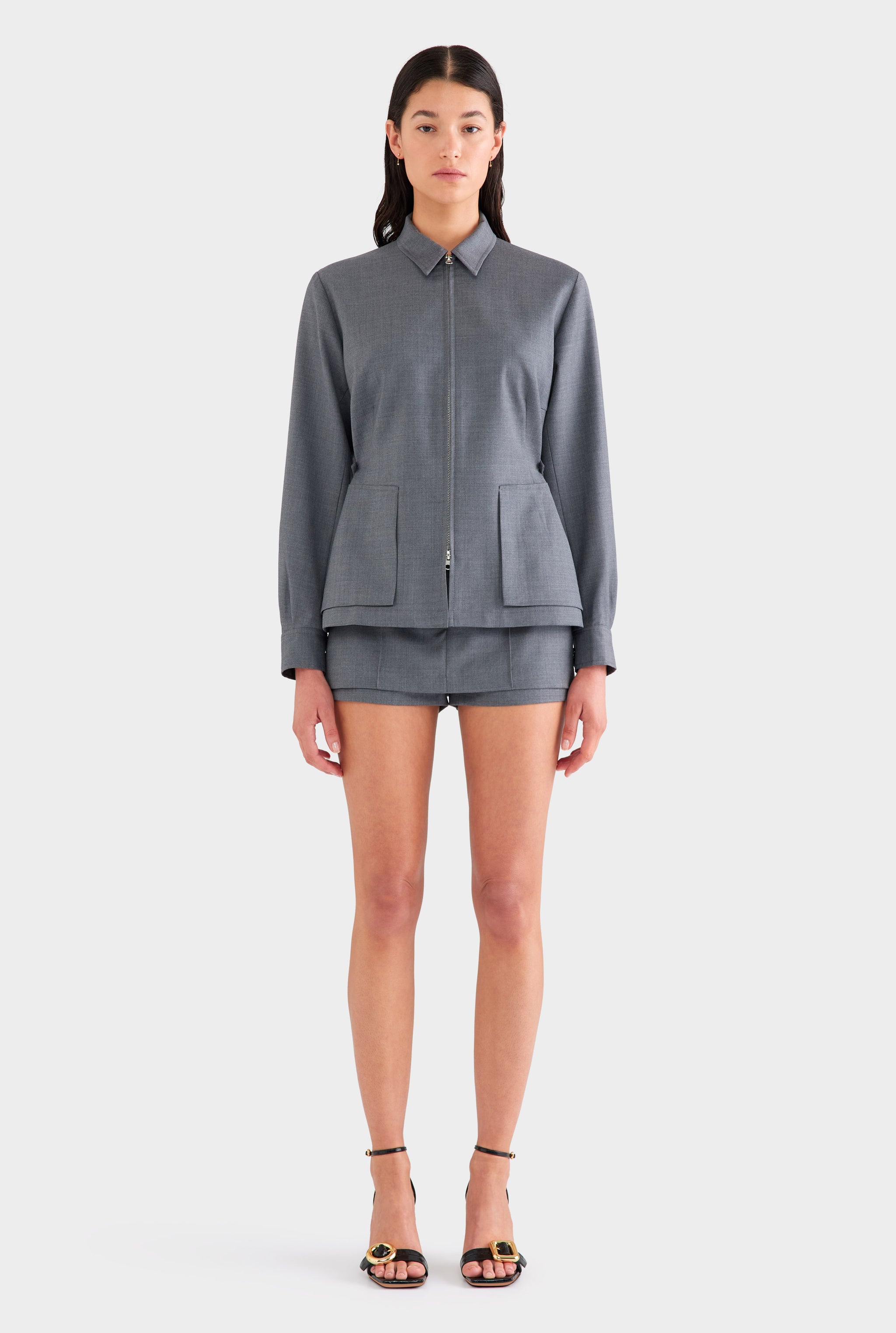 Tailored Wool Culotte Short - Dark Grey Marl