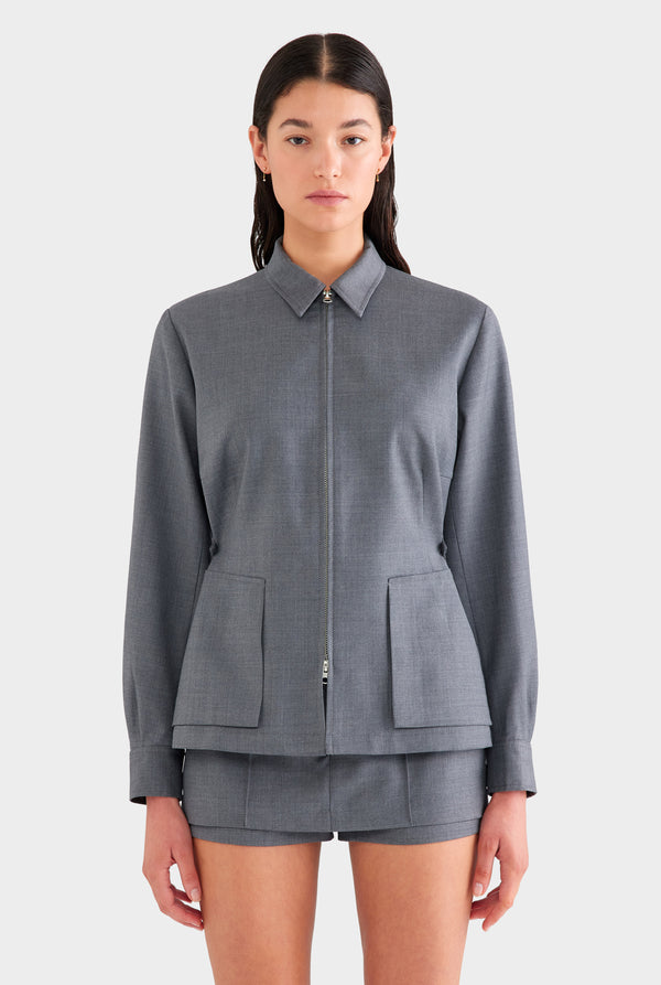 Tailored Wool Zip Suit Jacket - Dark Grey Marl