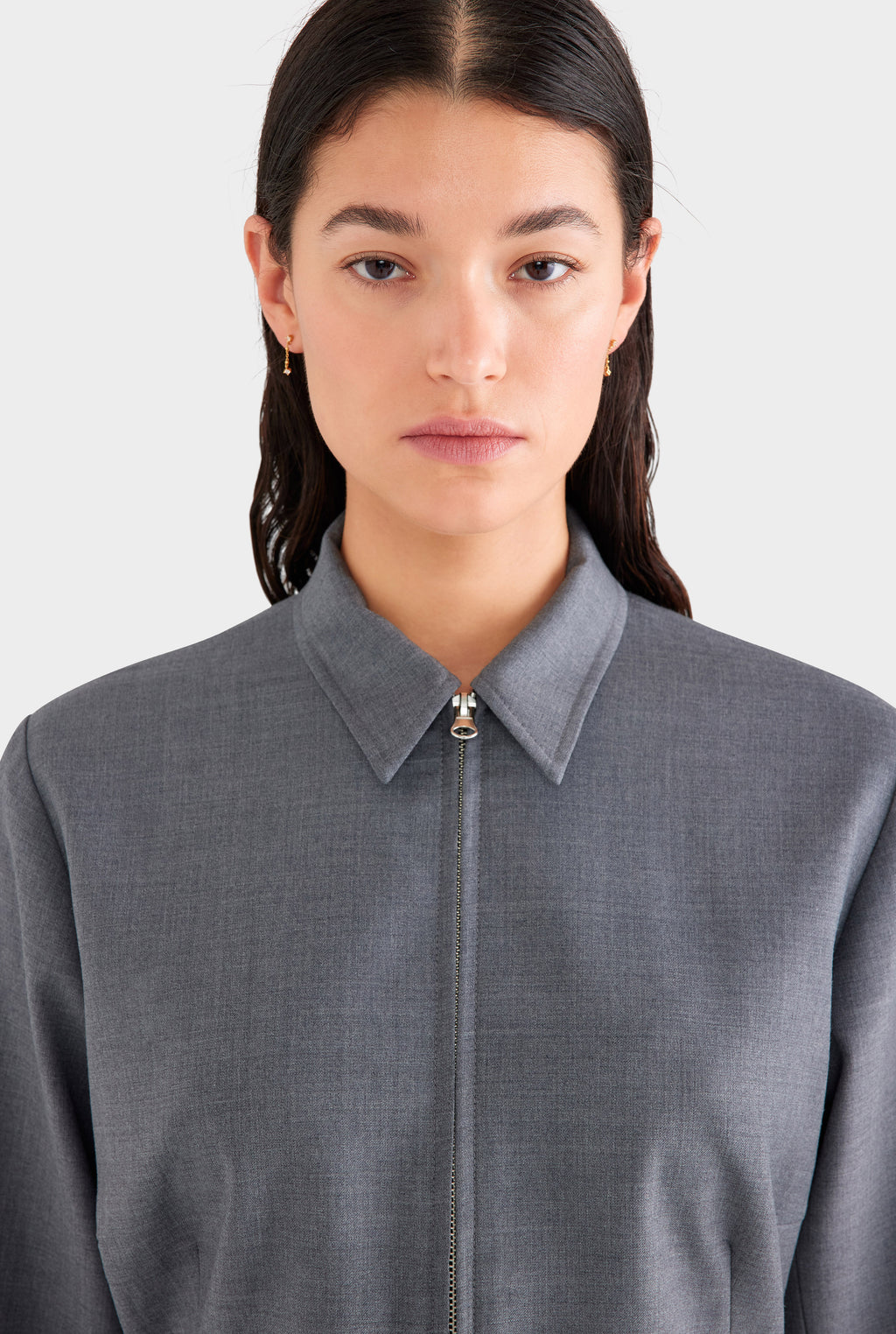 Tailored Wool Zip Suit Jacket - Dark Grey Marl