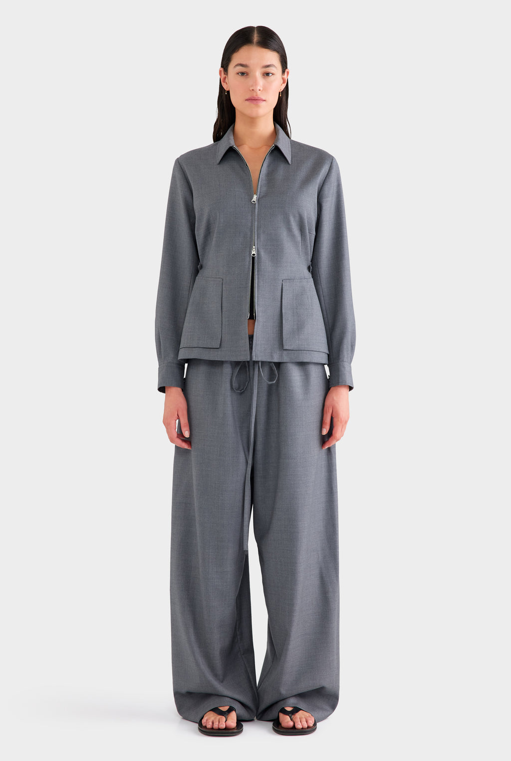 Tailored Wool Zip Suit Jacket - Dark Grey Marl