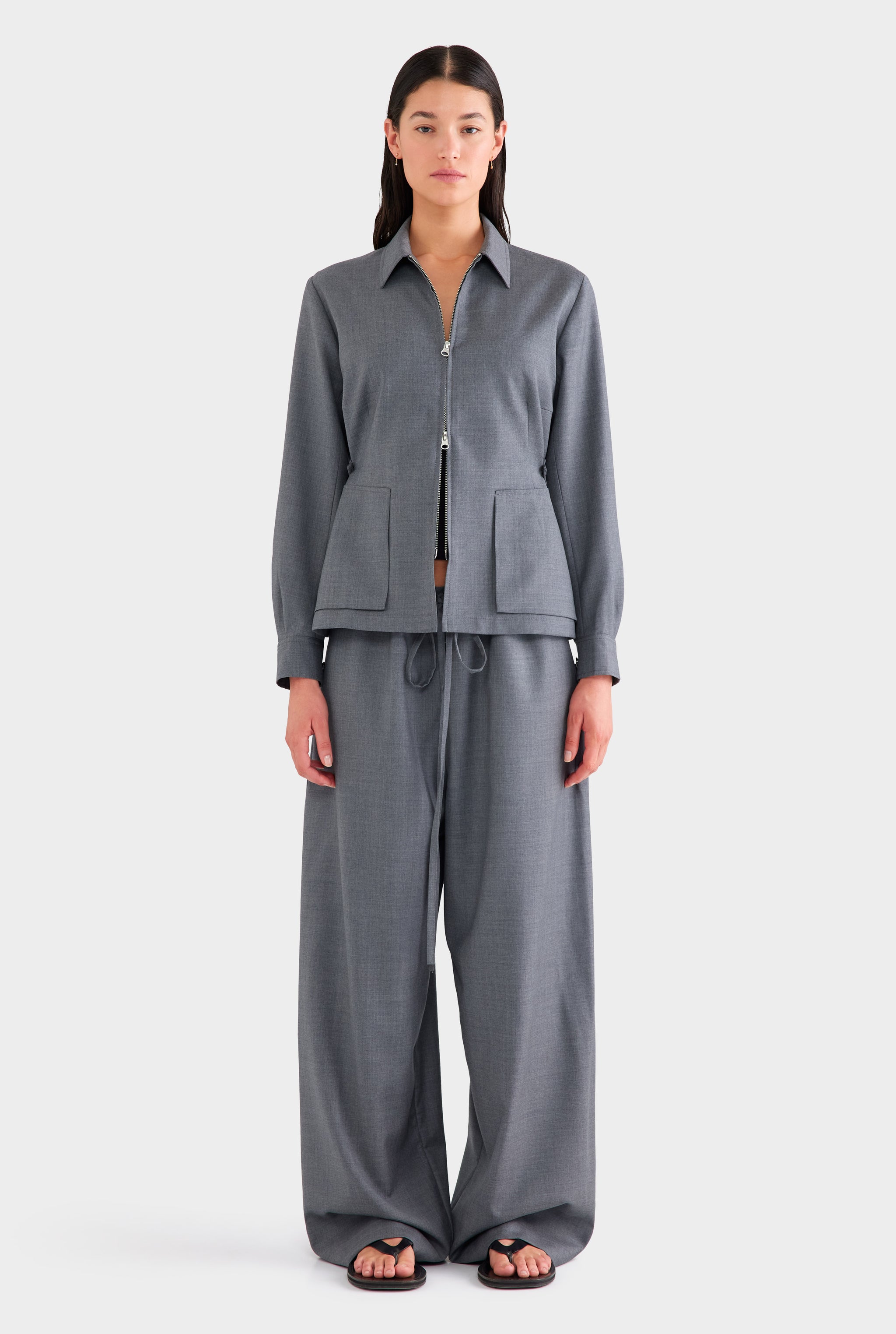 Tailored Wool Zip Suit Jacket - Dark Grey Marl