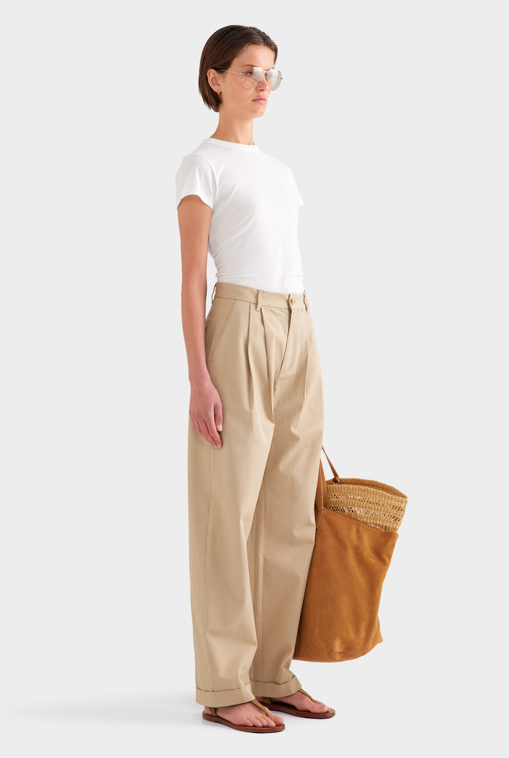 Tapered Cotton Pleat Pant - Pale Khaki