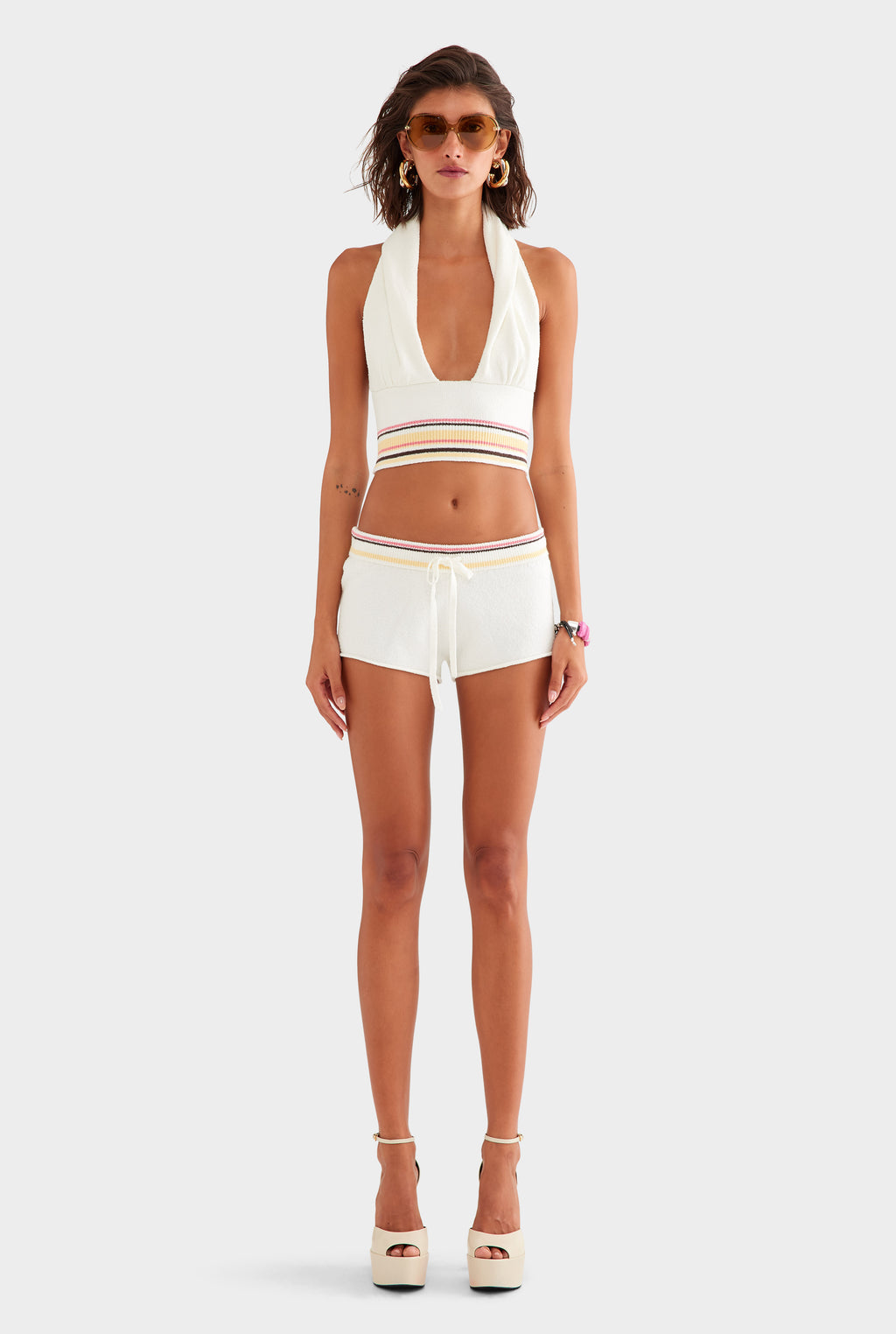 Terry Knit Halter - Off White/Multi Stripe