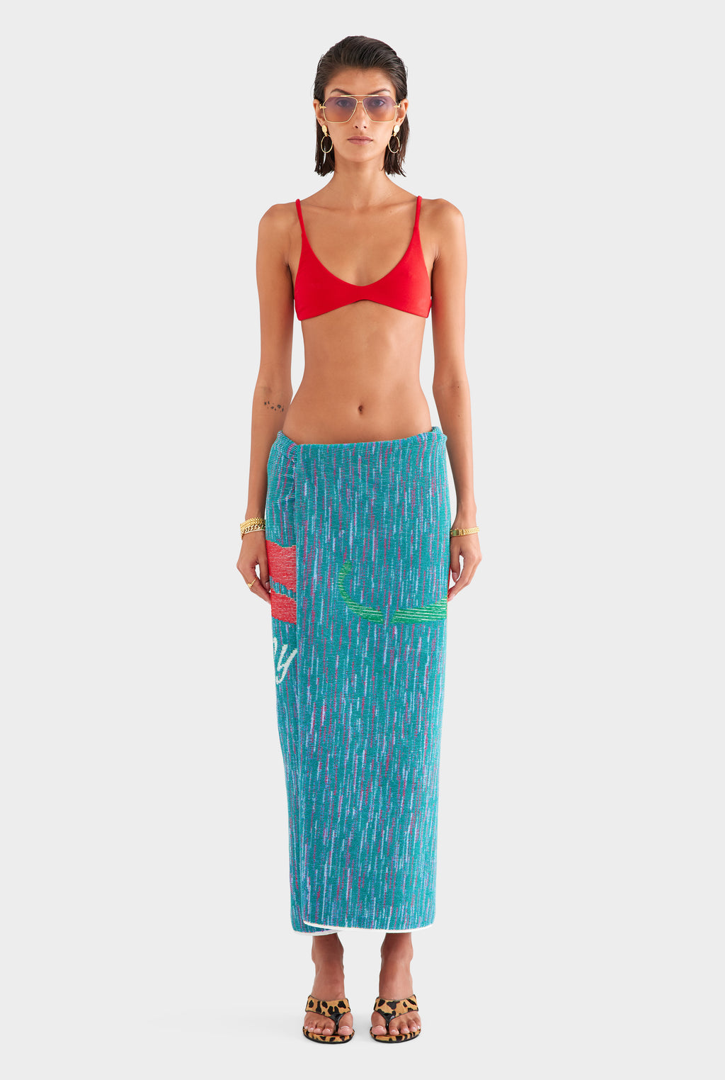 Chilli Jacquard Towel - Ocean Blue/Chilli