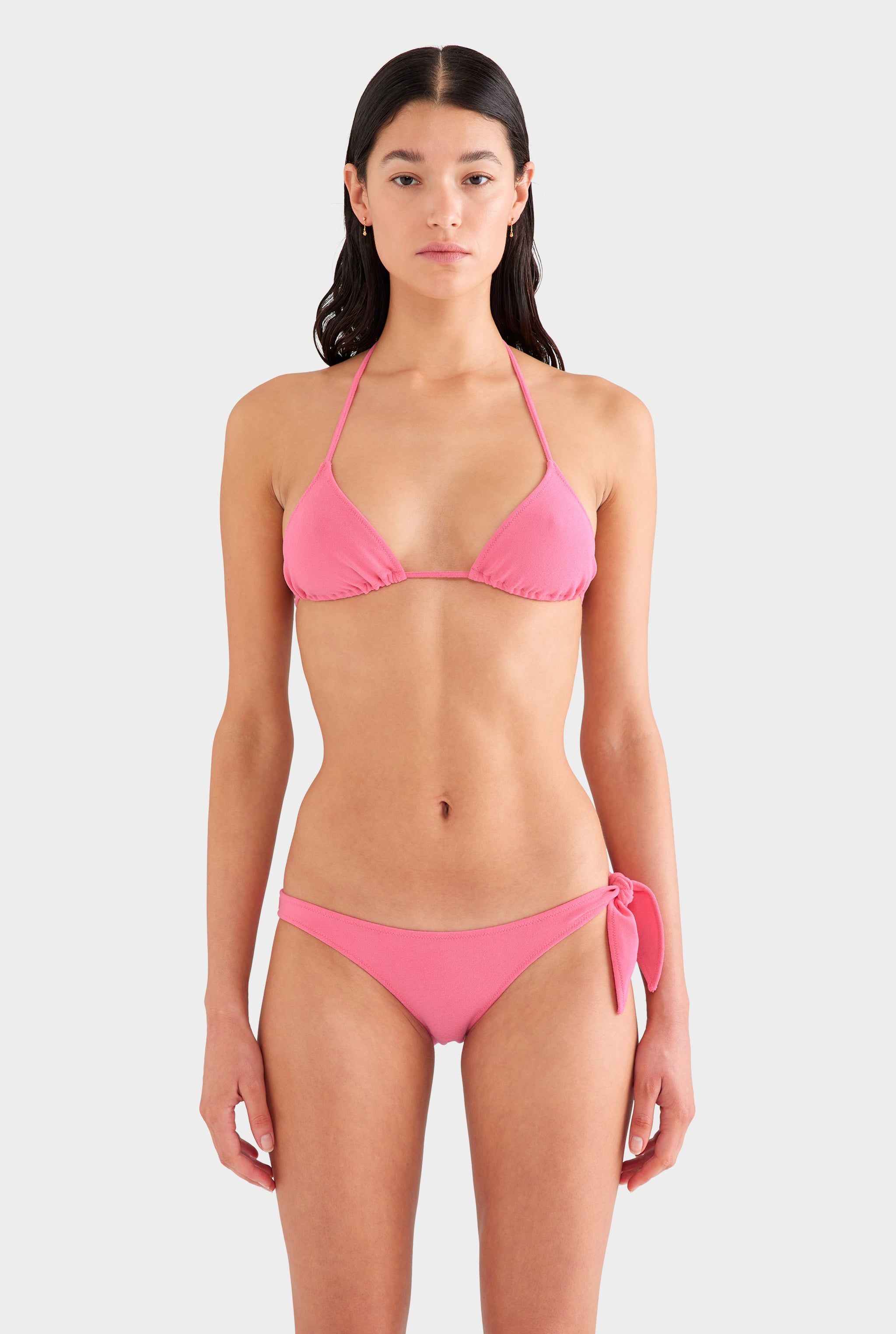 Side Tie Terry Bikini Brief - Hot Pink