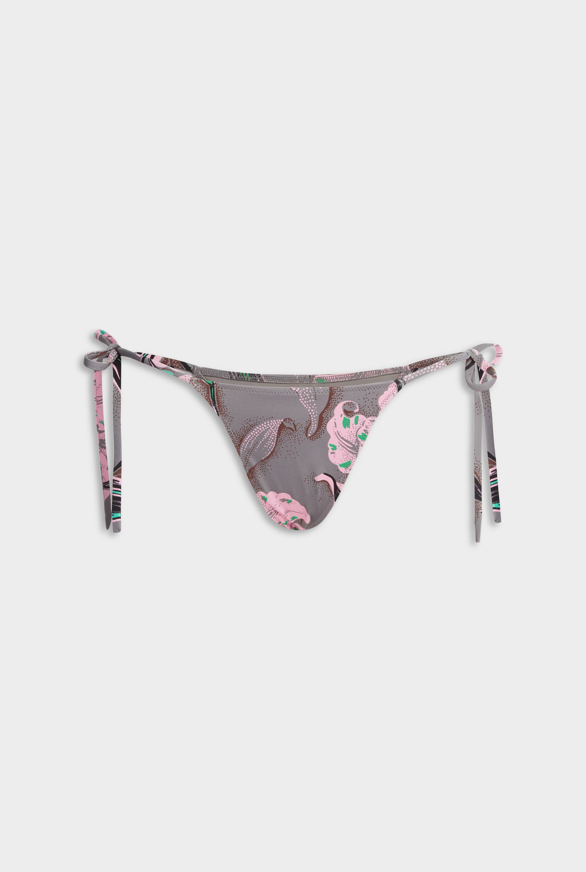 Tie Side Bikini Brief - Grey/Pink Lily