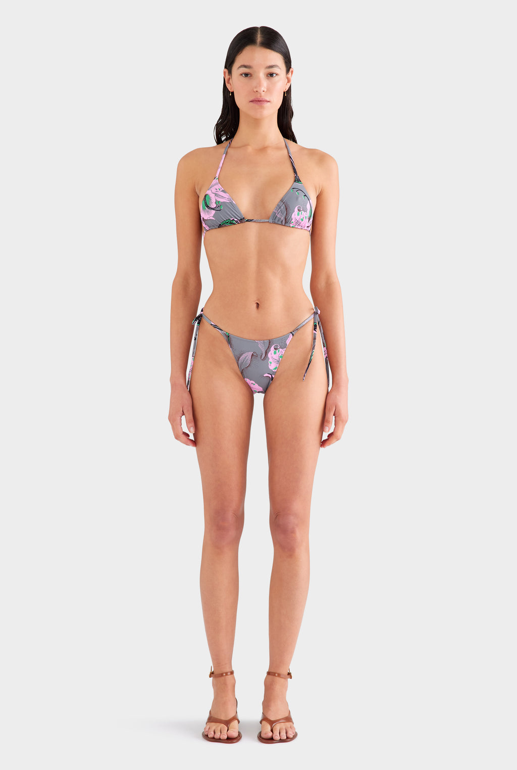 Triangle Bikini - Grey/Pink Lily