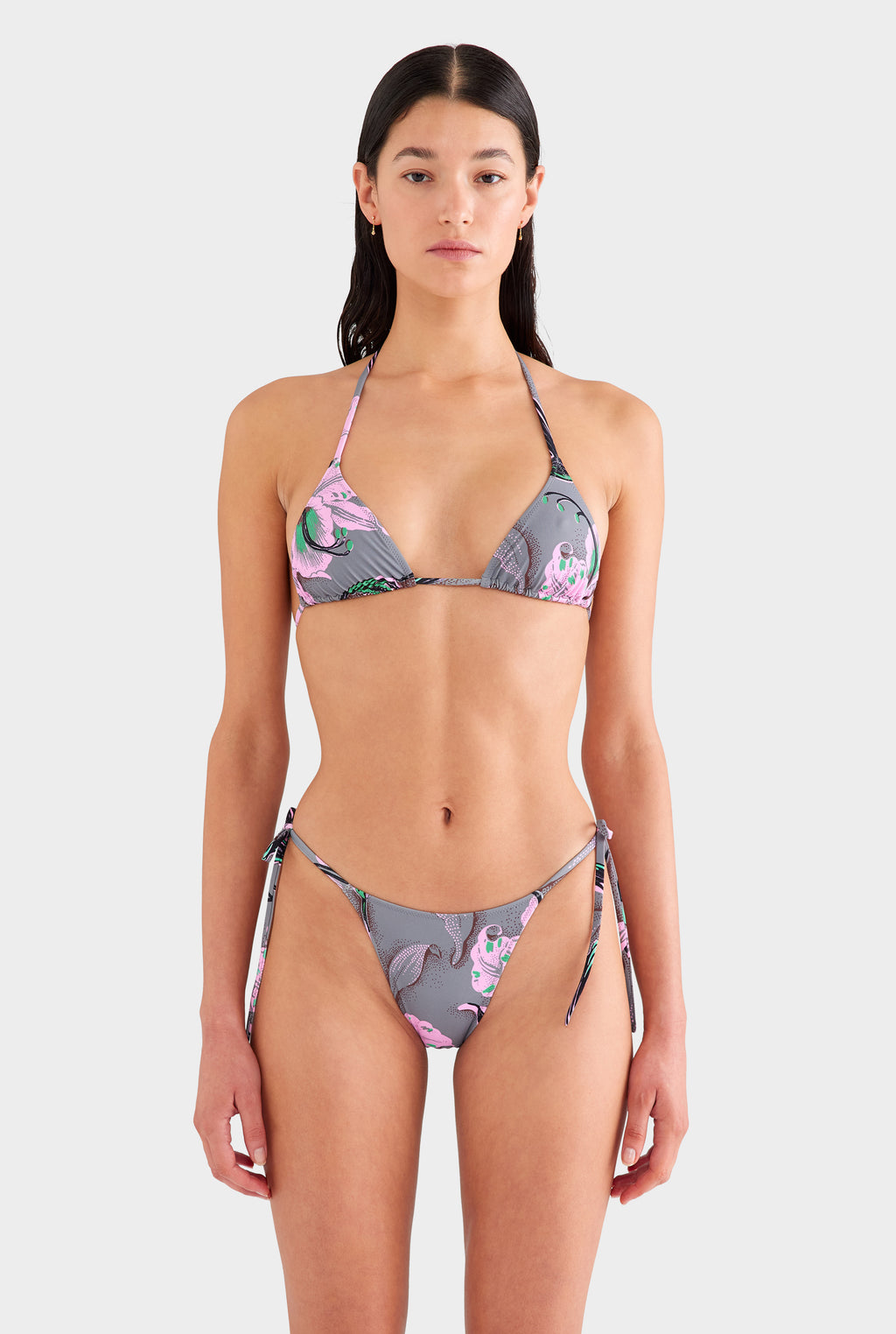 Triangle Bikini - Grey/Pink Lily