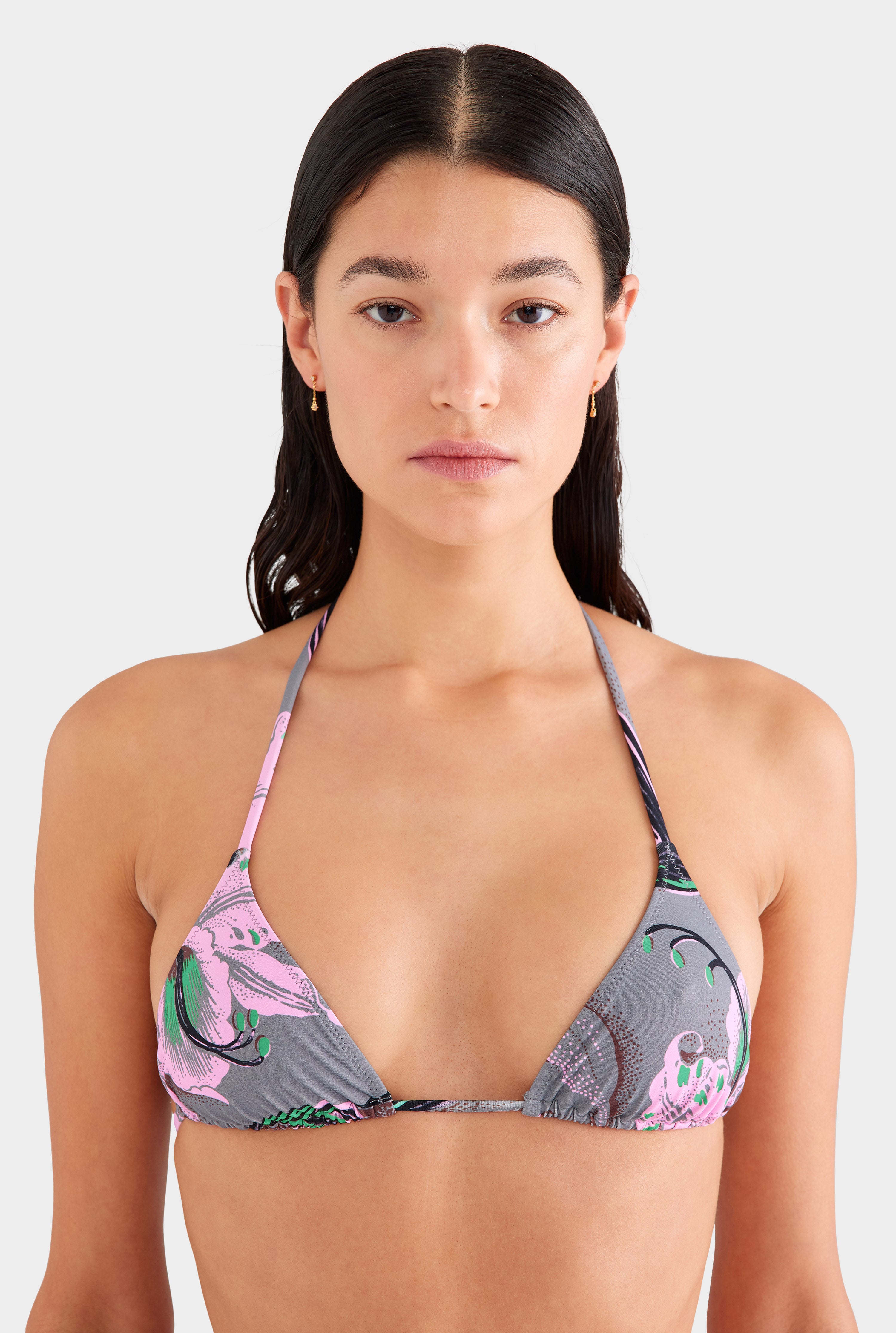Triangle Bikini - Grey/Pink Lily