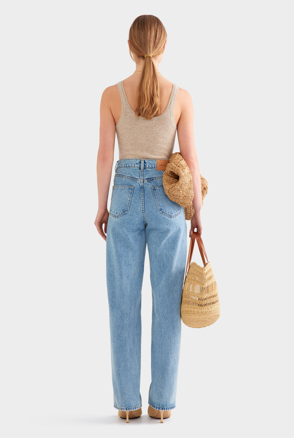 V Front Denim Jean - Light Blue