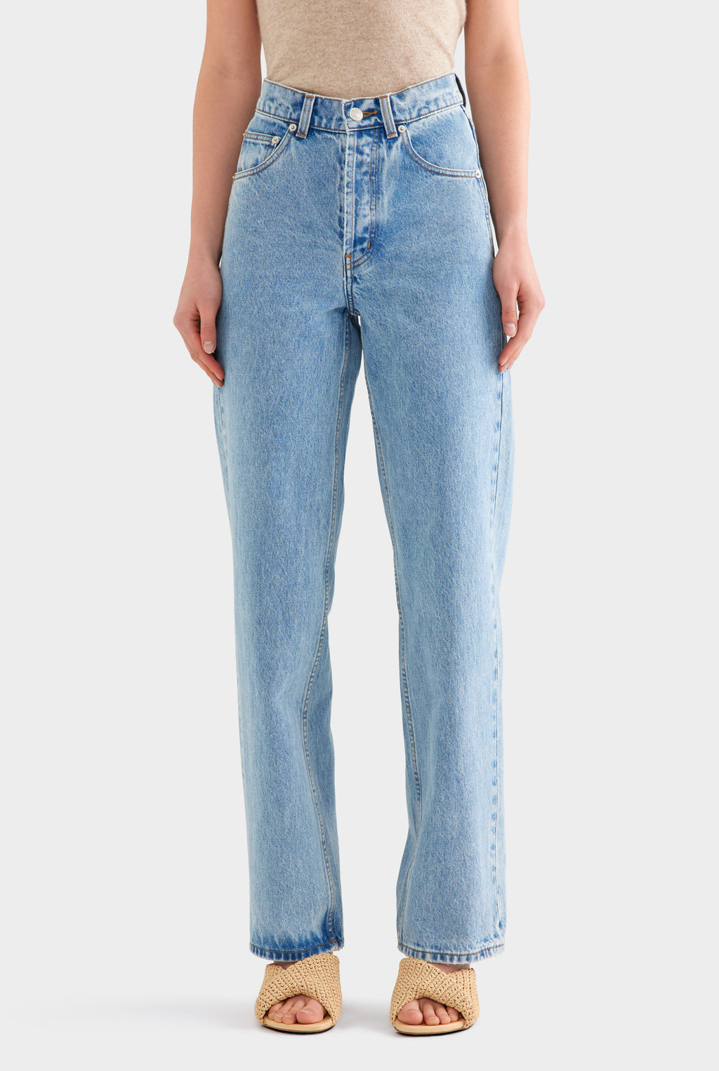 V Front Denim Jean - Light Blue