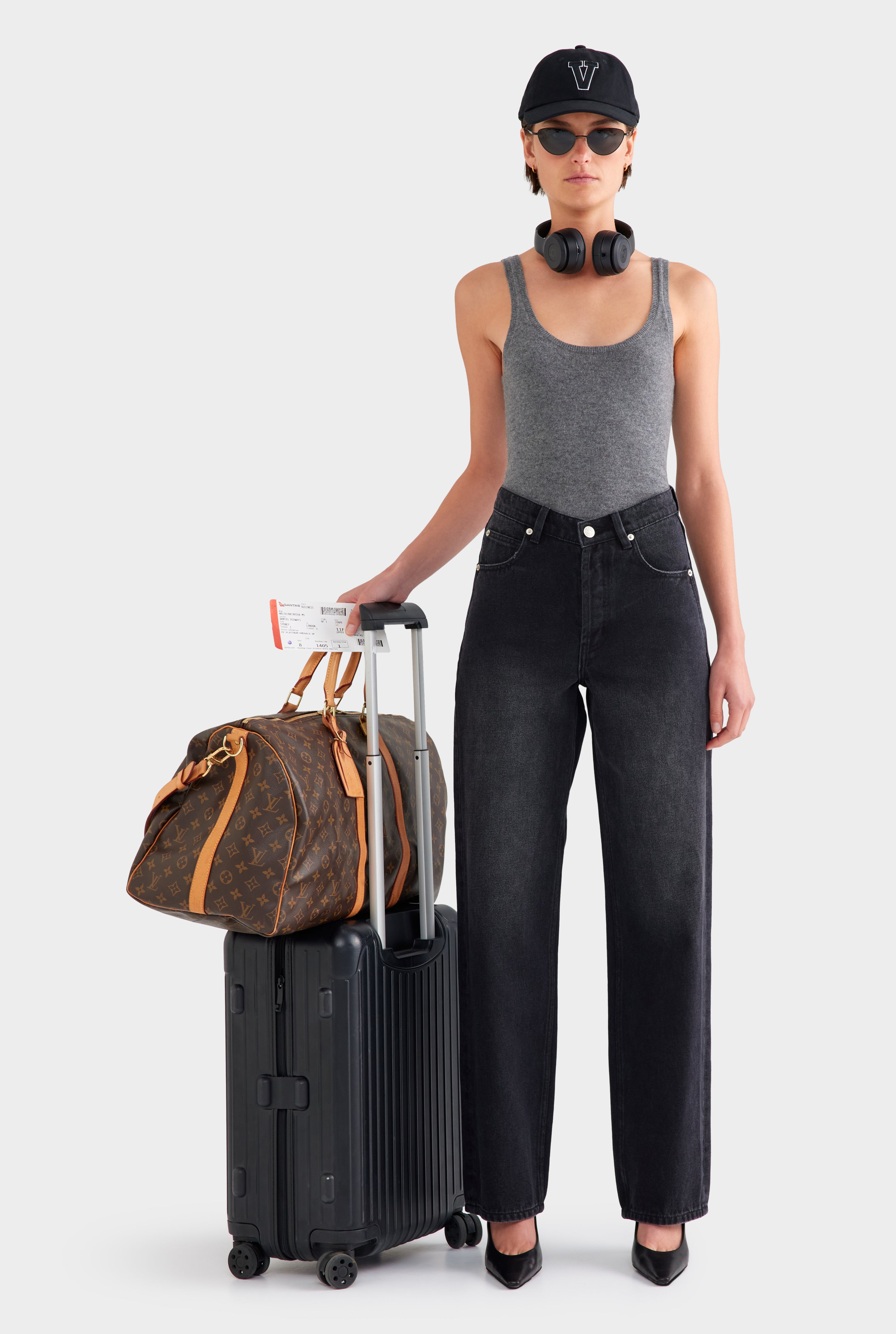 V Front Denim Jean - Washed Black