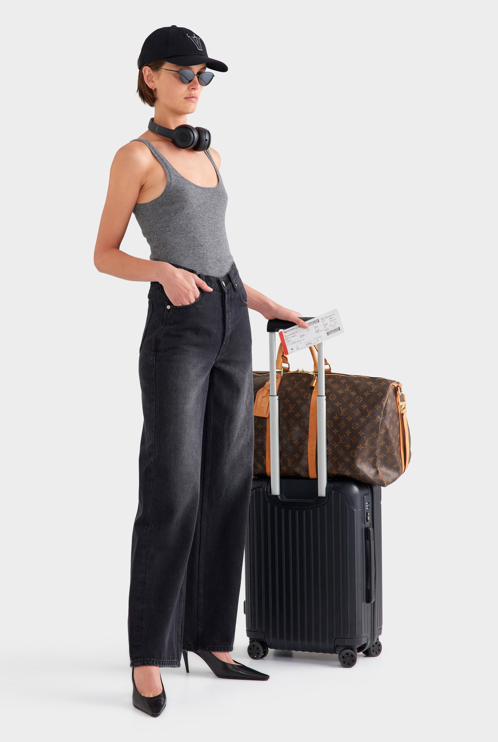 V Front Denim Jean - Washed Black