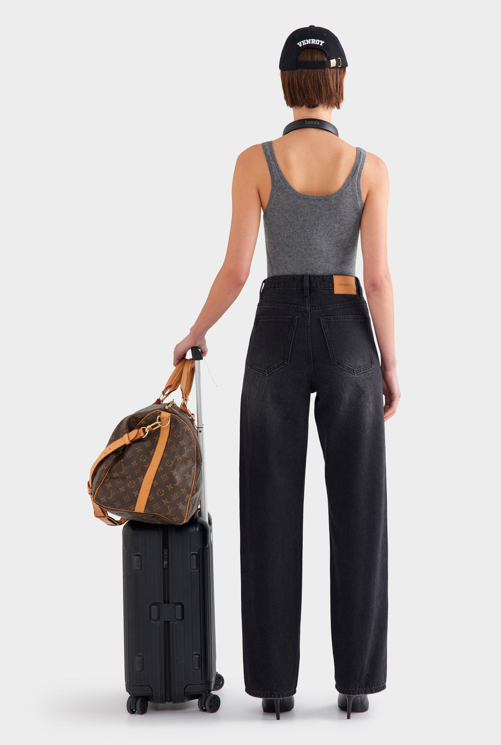 V Front Denim Jean - Washed Black