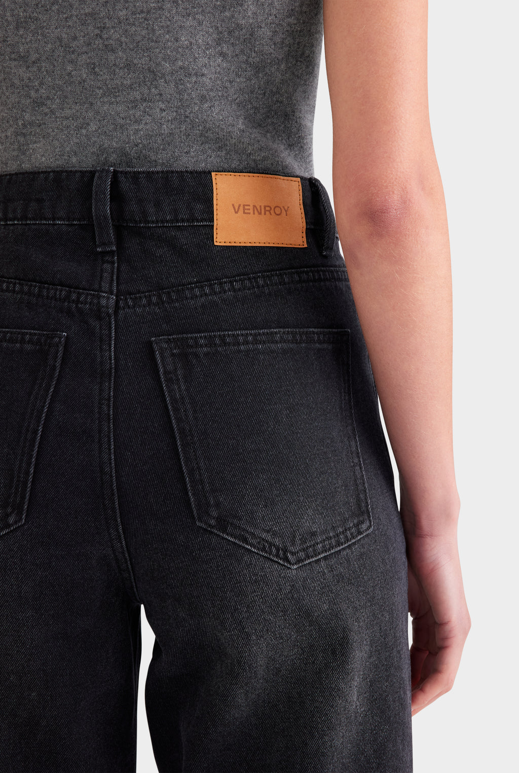 V Front Denim Jean - Washed Black