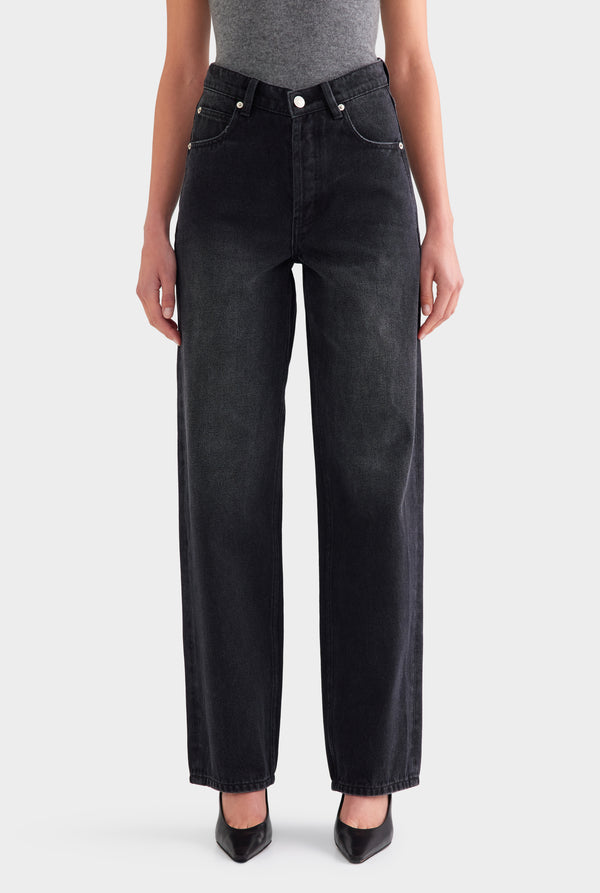 V Front Denim Jean - Washed Black