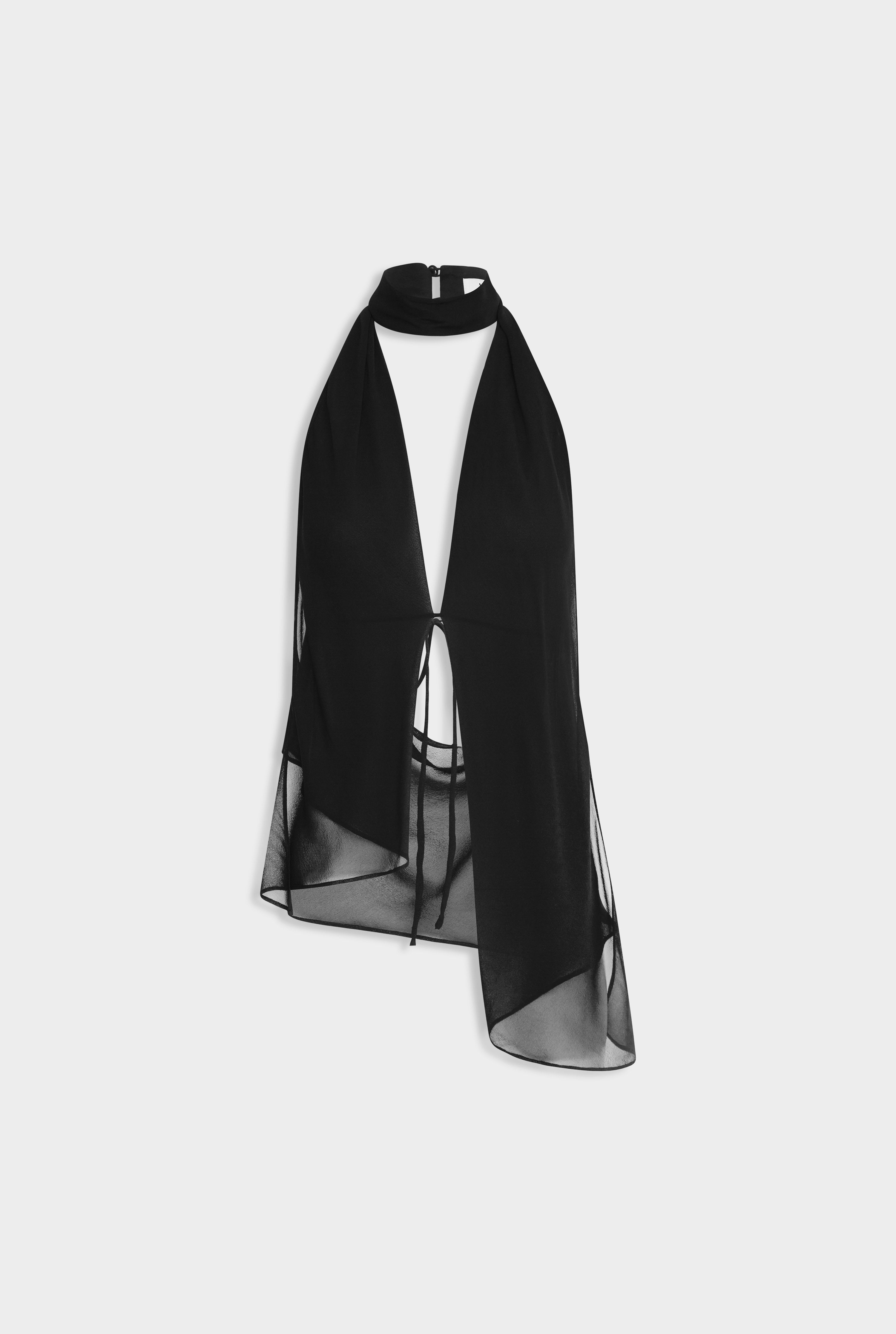 Silk Layered Halter Top in Black | Venroy – VENROY