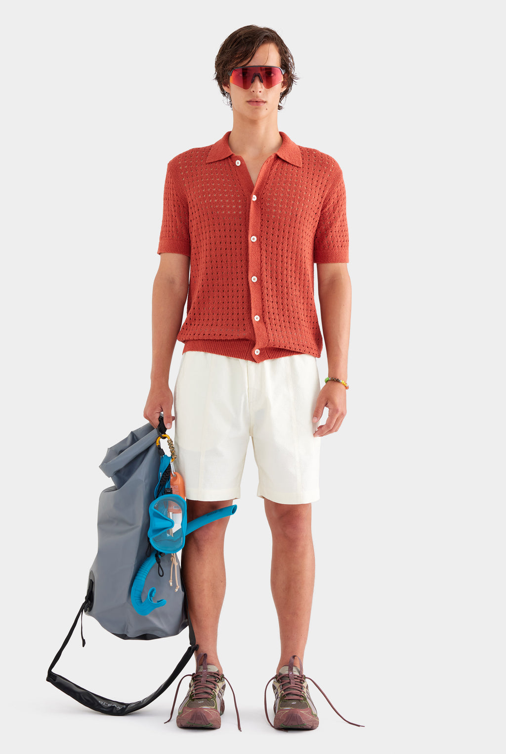 Textured Seam Detail Shorts - Cream