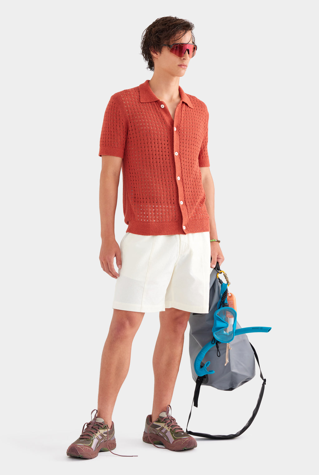 Textured Seam Detail Shorts - Cream