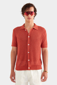 Boucle Border Knit Shirt - Brick Red