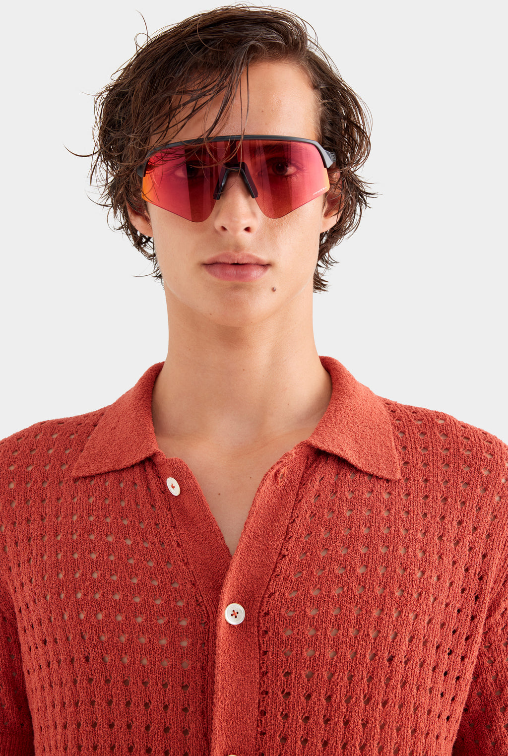 Boucle Border Knit Shirt - Brick Red