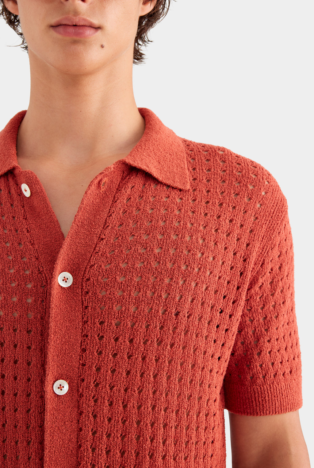 Boucle Border Knit Shirt - Brick Red