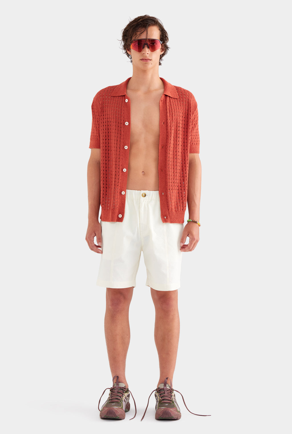 Textured Seam Detail Shorts - Cream