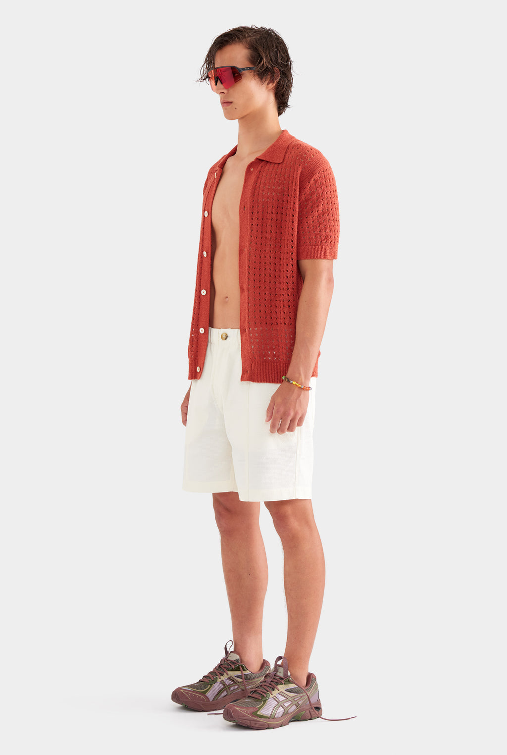 Boucle Border Knit Shirt - Brick Red