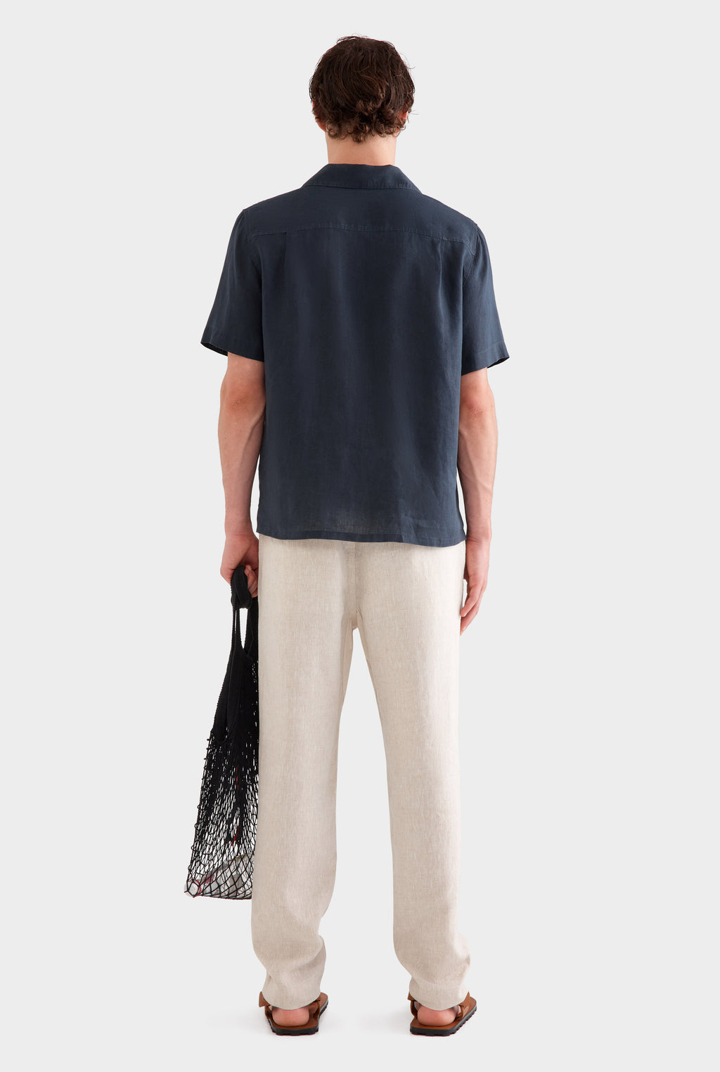 Short Sleeve Linen Camp Collar Shirt - Navy