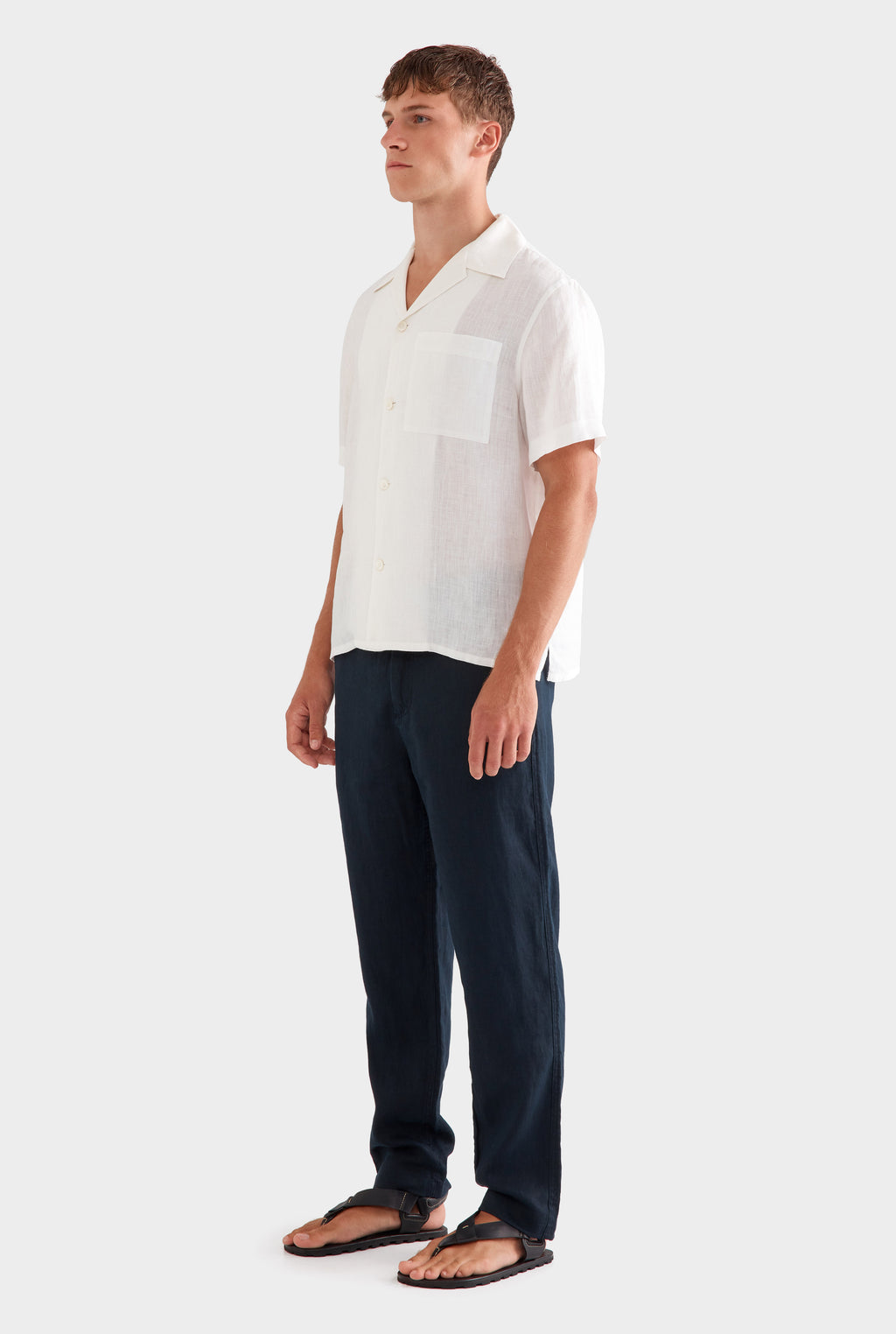 Short Sleeve Linen Camp Collar Shirt - White