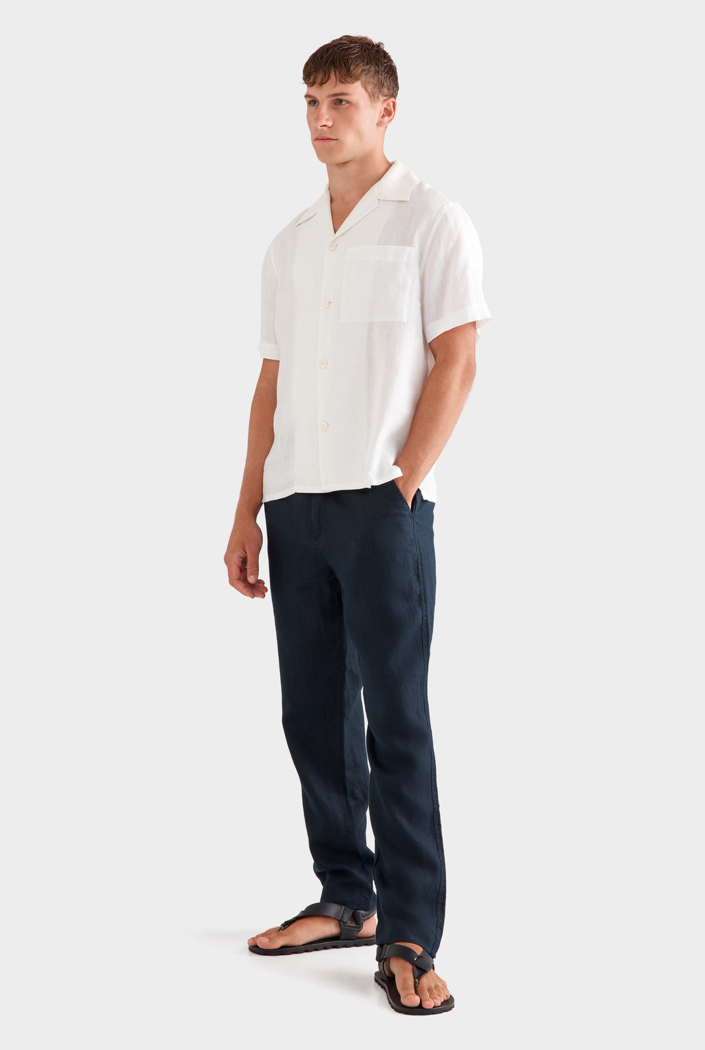 Short Sleeve Linen Camp Collar Shirt - White