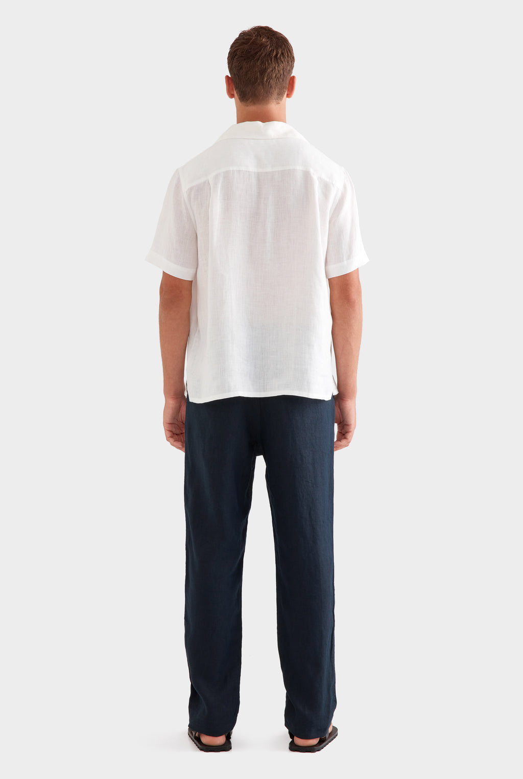 Short Sleeve Linen Camp Collar Shirt - White