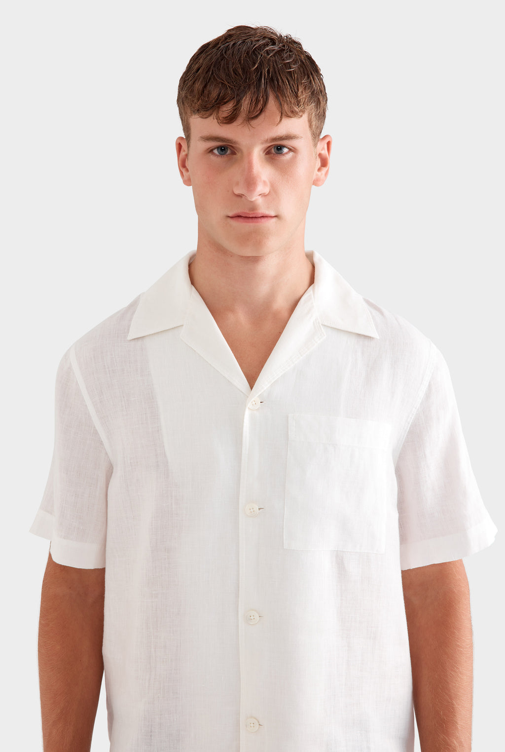 Short Sleeve Linen Camp Collar Shirt - White