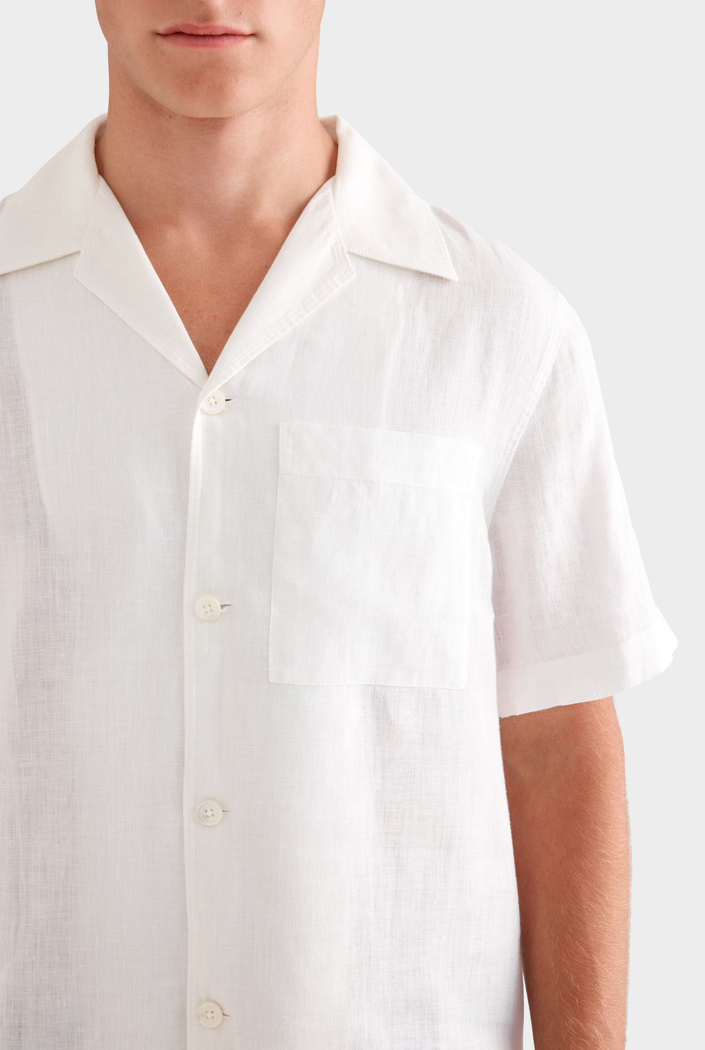 Short Sleeve Linen Camp Collar Shirt - White