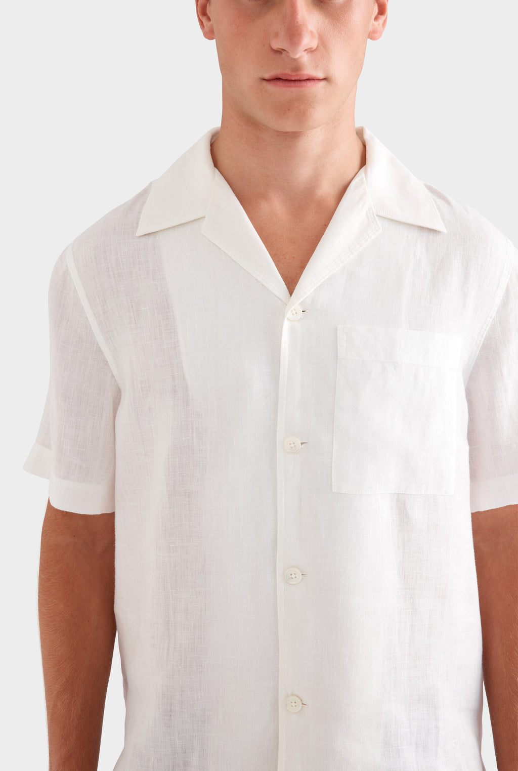 Short Sleeve Linen Camp Collar Shirt - White