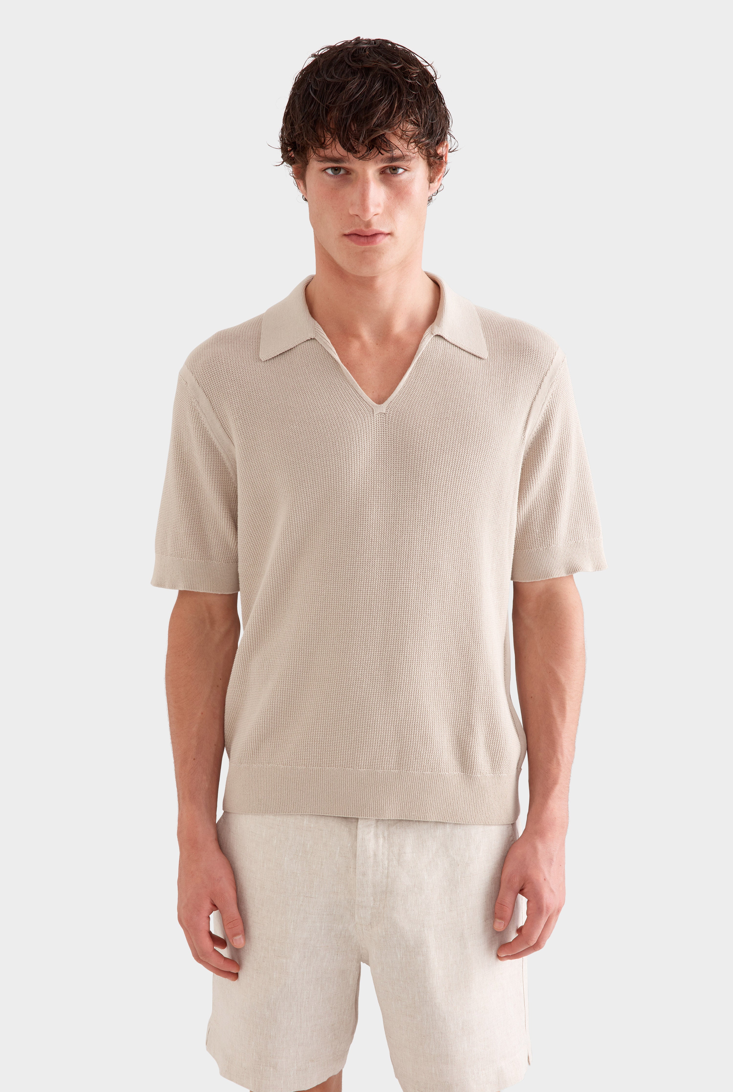 Lightweight Knit Polo - Taupe