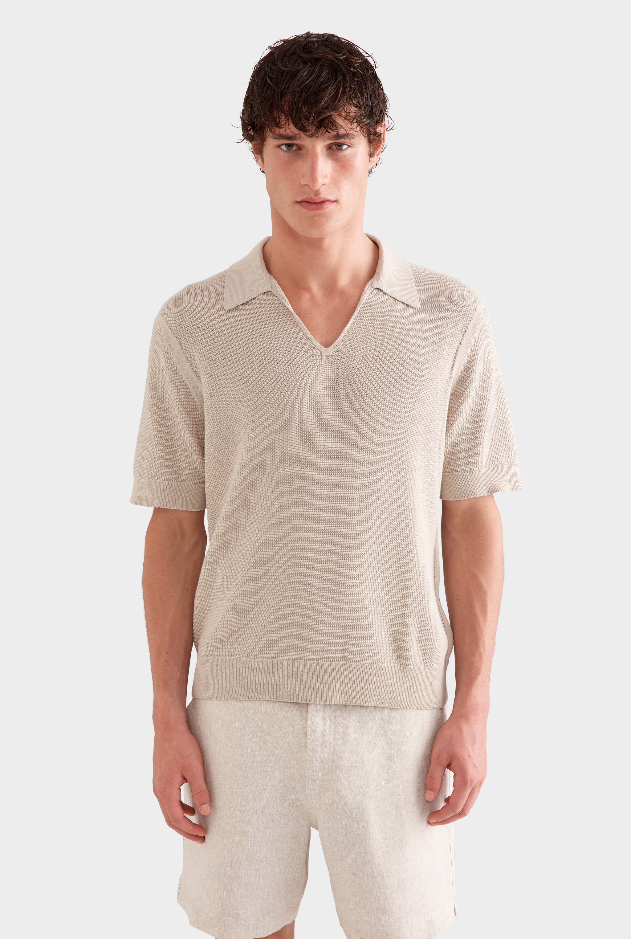 Lightweight Knit Polo - Taupe