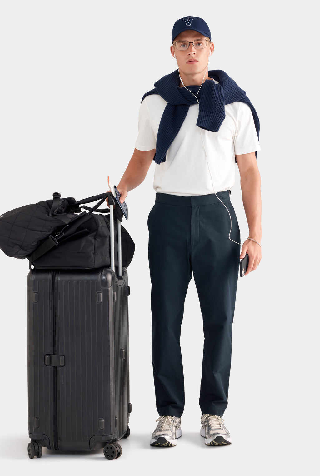 Classic Cotton Side Tab Trouser - Navy