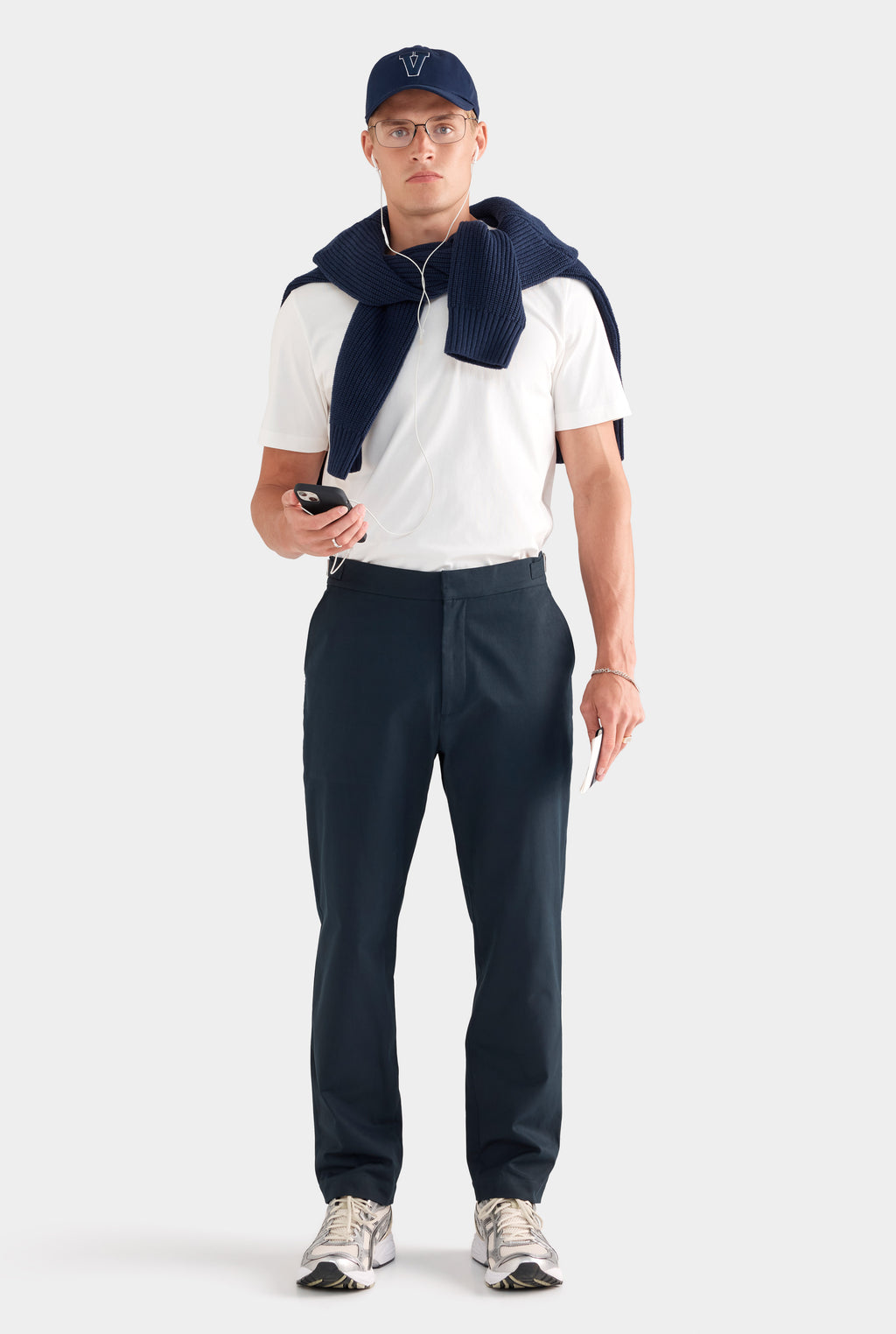Classic Cotton Side Tab Trouser - Navy