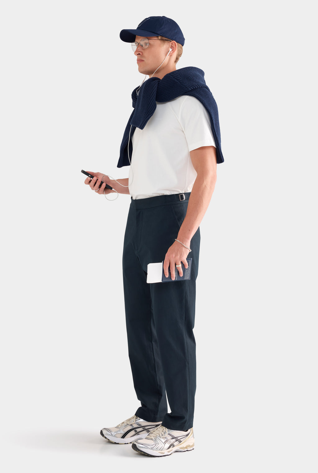 Classic Cotton Side Tab Trouser - Navy