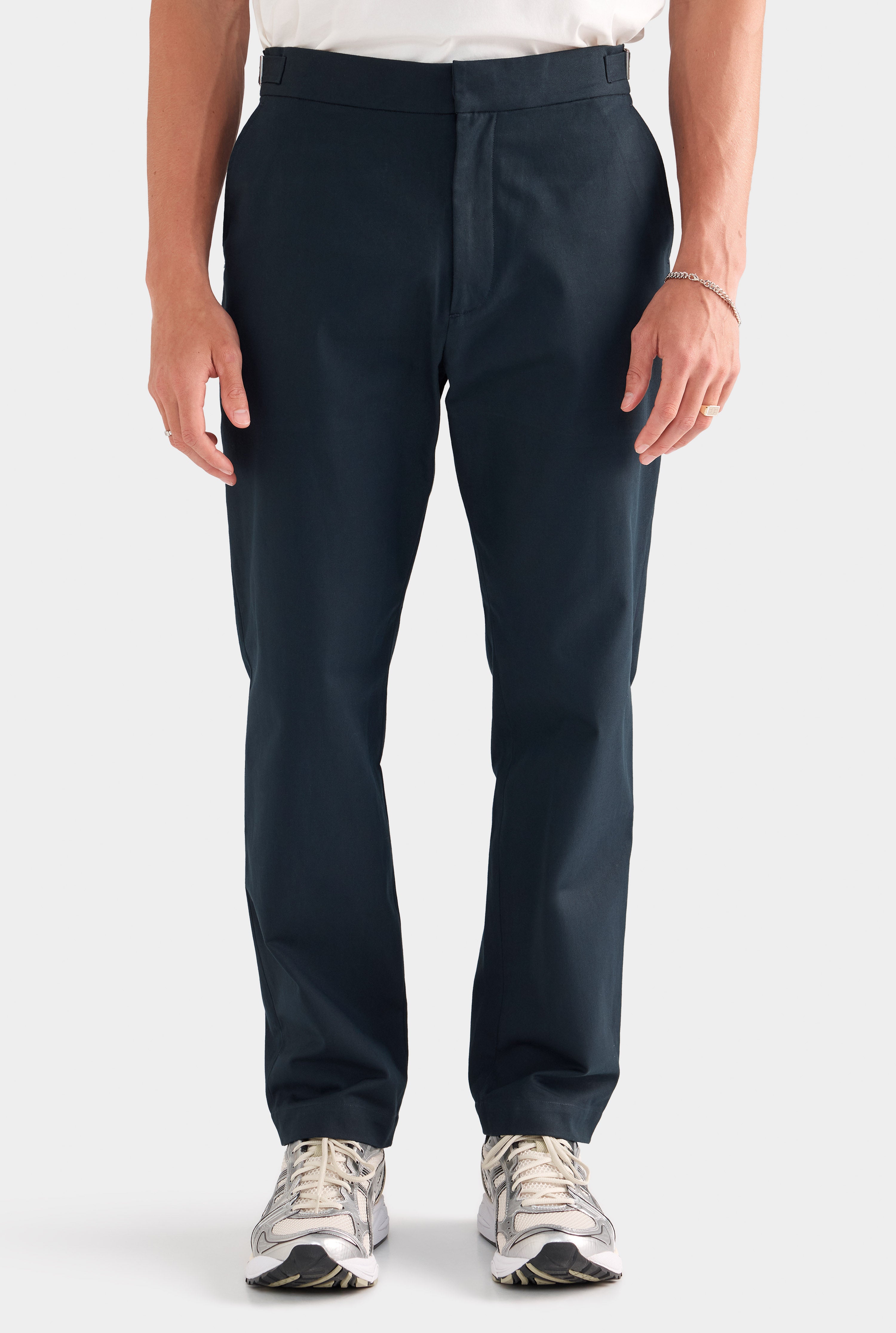 Classic Cotton Side Tab Trouser - Navy
