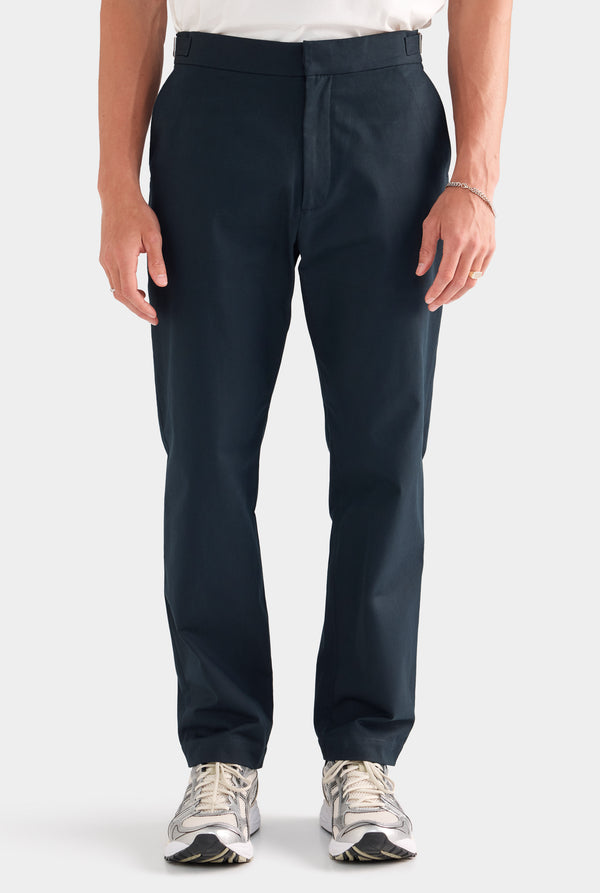 Classic Cotton Side Tab Trouser - Navy