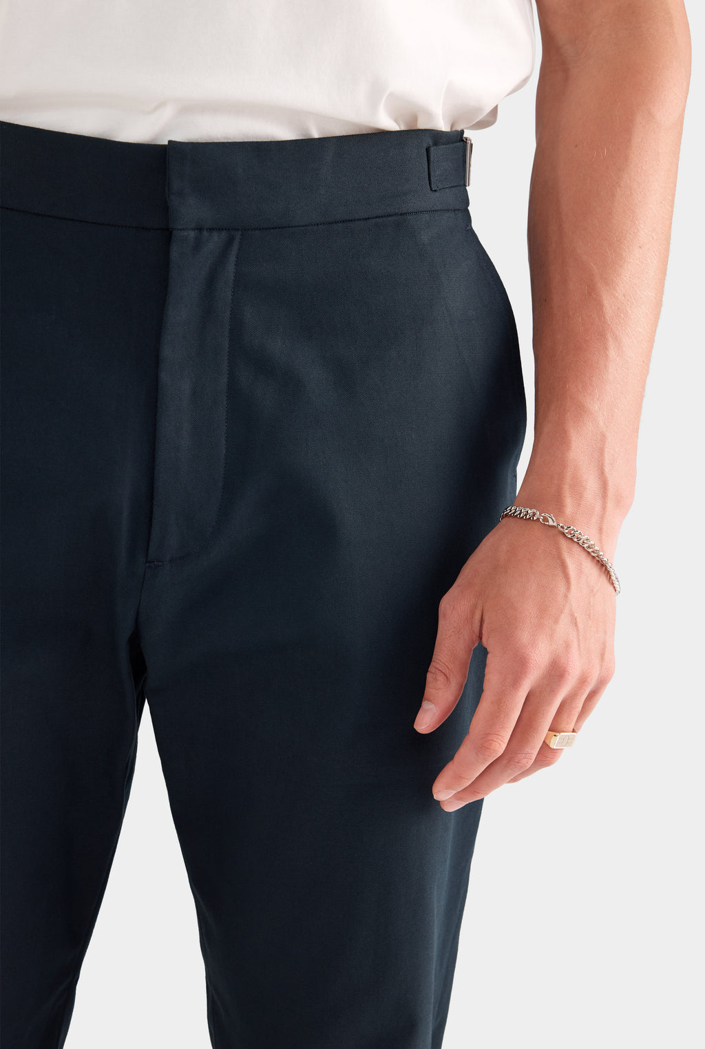 Classic Cotton Side Tab Trouser - Navy
