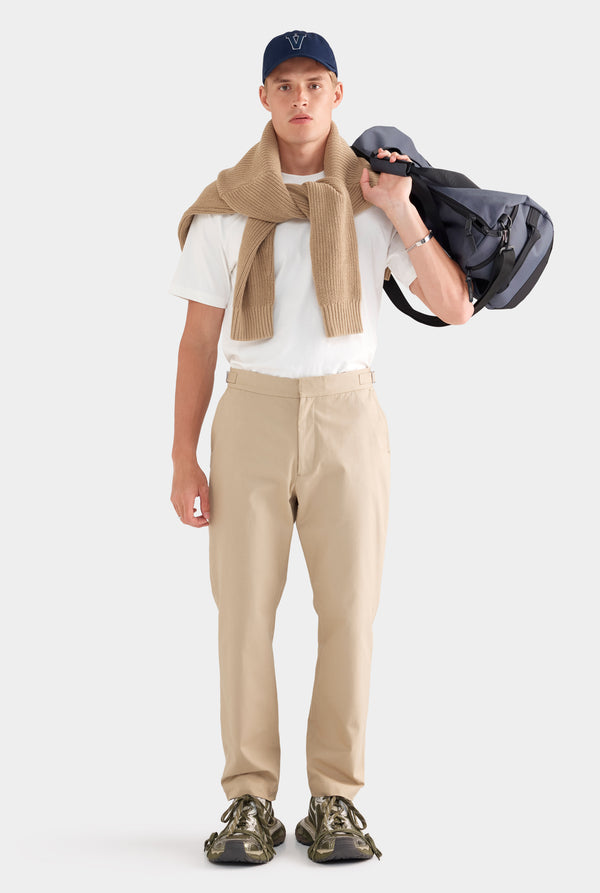 Classic Cotton Side Tab Trouser - Pale Khaki