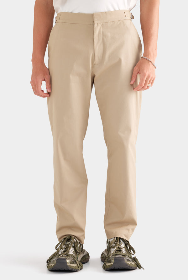 Classic Cotton Side Tab Trouser - Pale Khaki