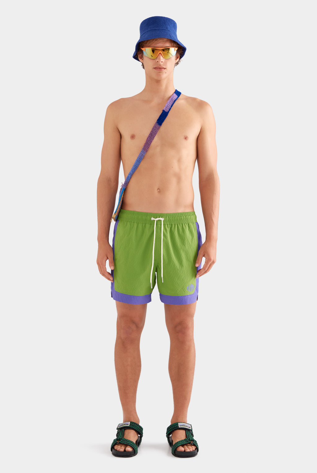 Contrast Border Swim Short - Leaf Green/Violet
