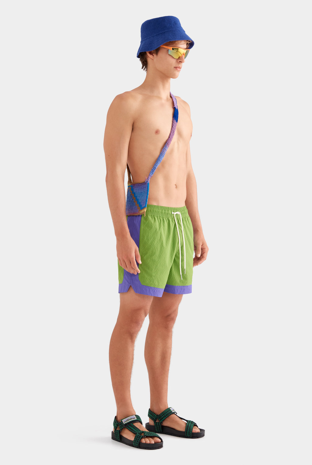 Contrast Border Swim Short - Leaf Green/Violet