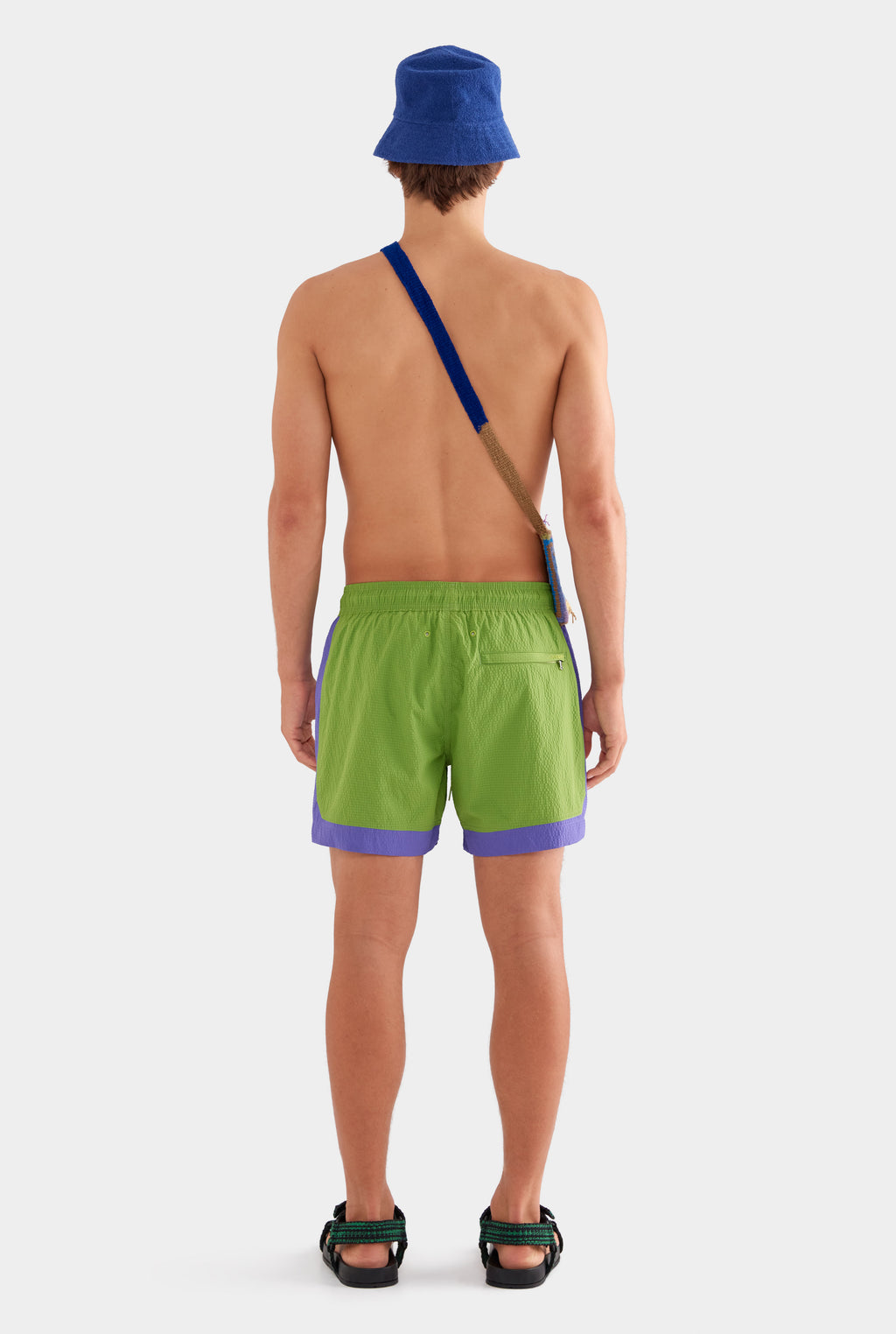 Contrast Border Swim Short - Leaf Green/Violet